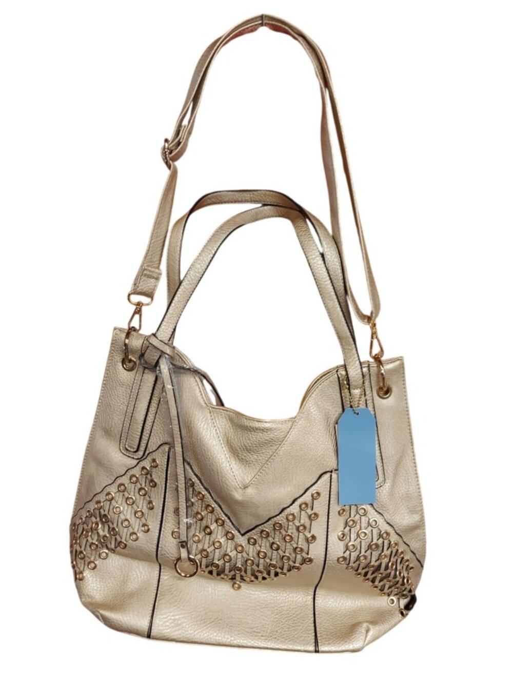 Envy Beige Faux Leather Shoulder Bag 14"x16"